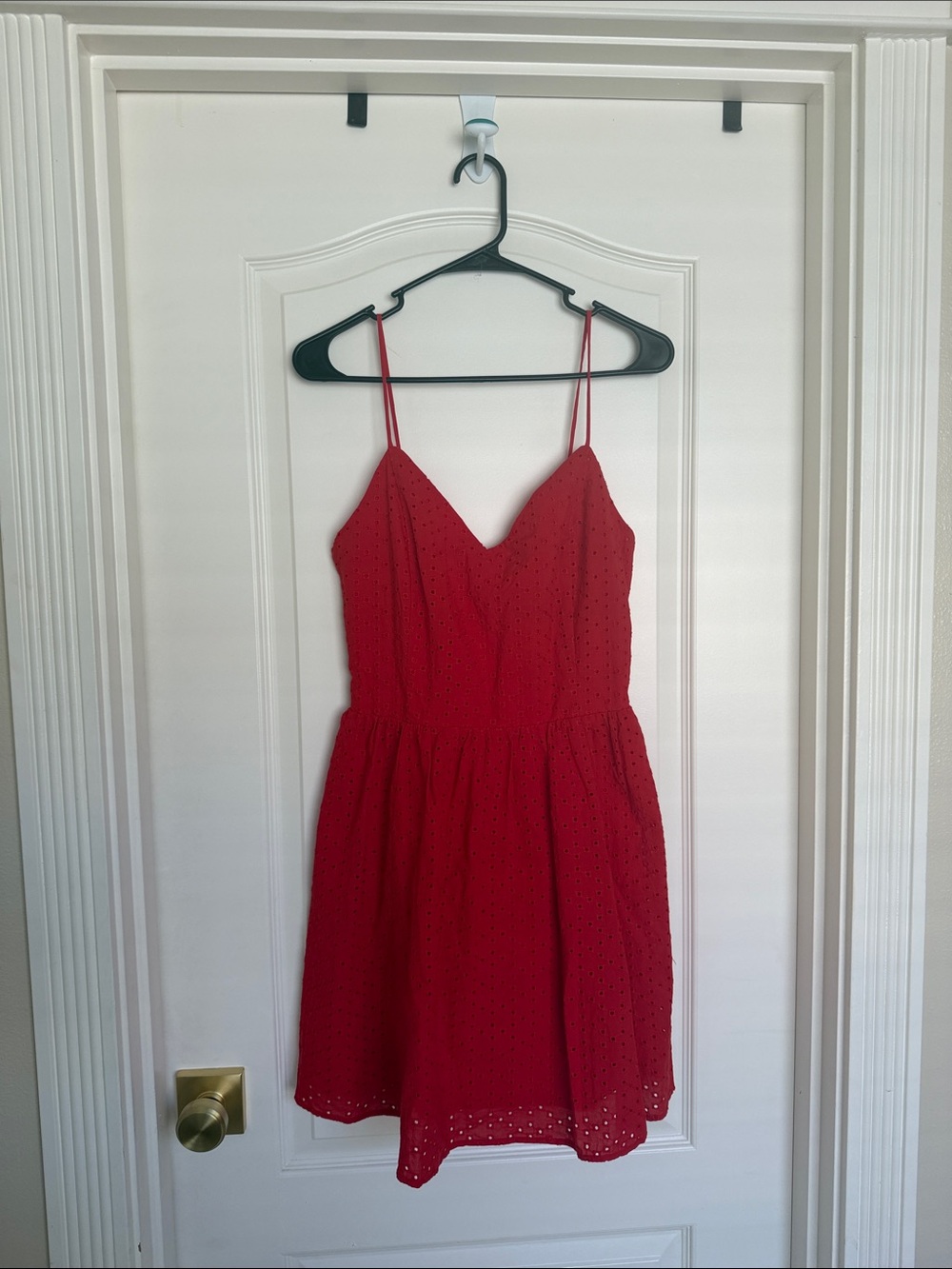 H&M Red Eyelet Spaghetti Strap Mini Dress